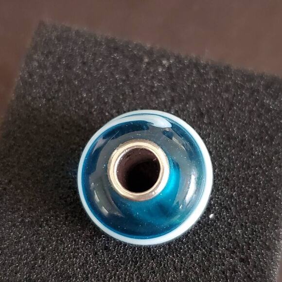 IBB Murano Glass Blue Stripe Charm with Sterling‎ Silver Core - Picture 4 of 6